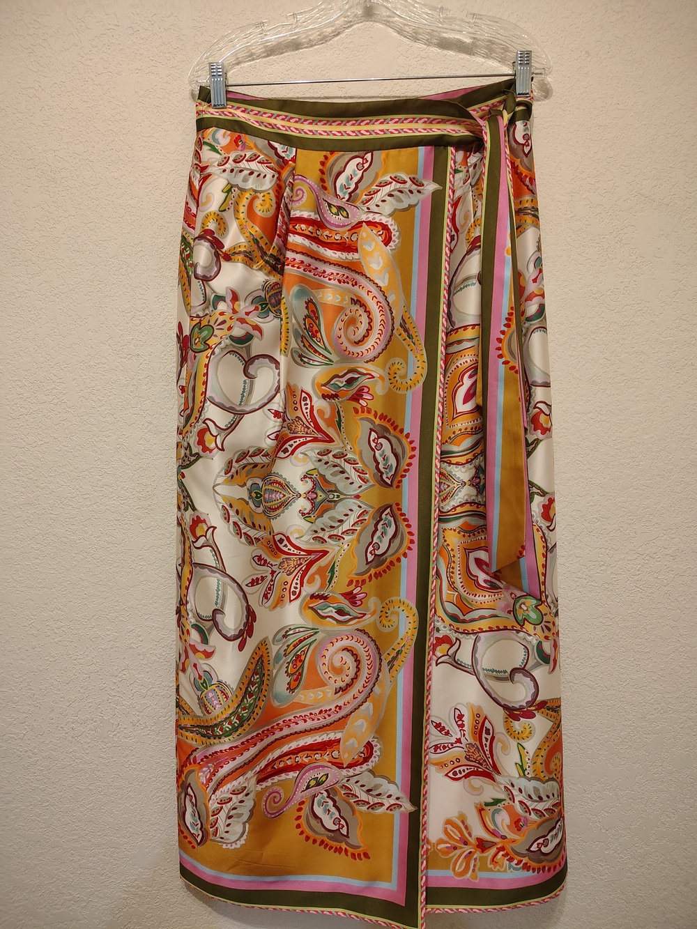 ANTONIO MELANI Multicolor Paisley Midi Skirt — Gold, Pink, Green